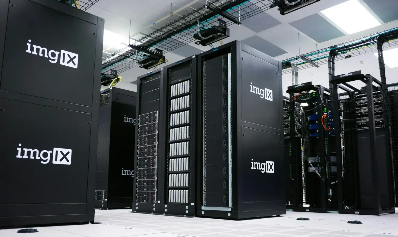 Rows of server racks in an imgix data center